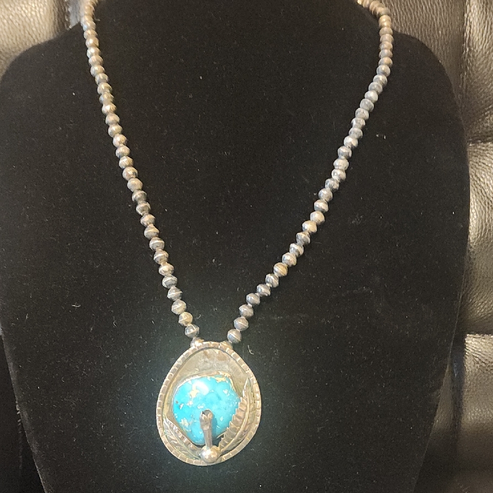 Silver and Turquoise Pendant Necklace